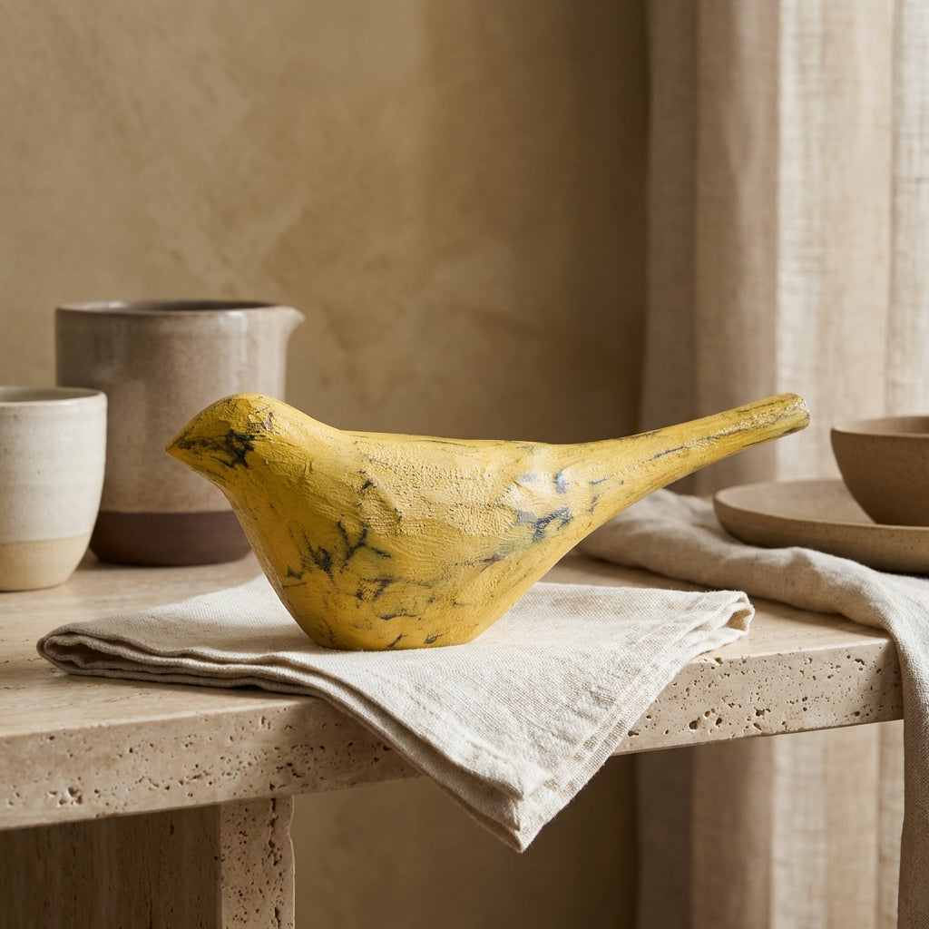Gracella Yellow mango wood bird statue L