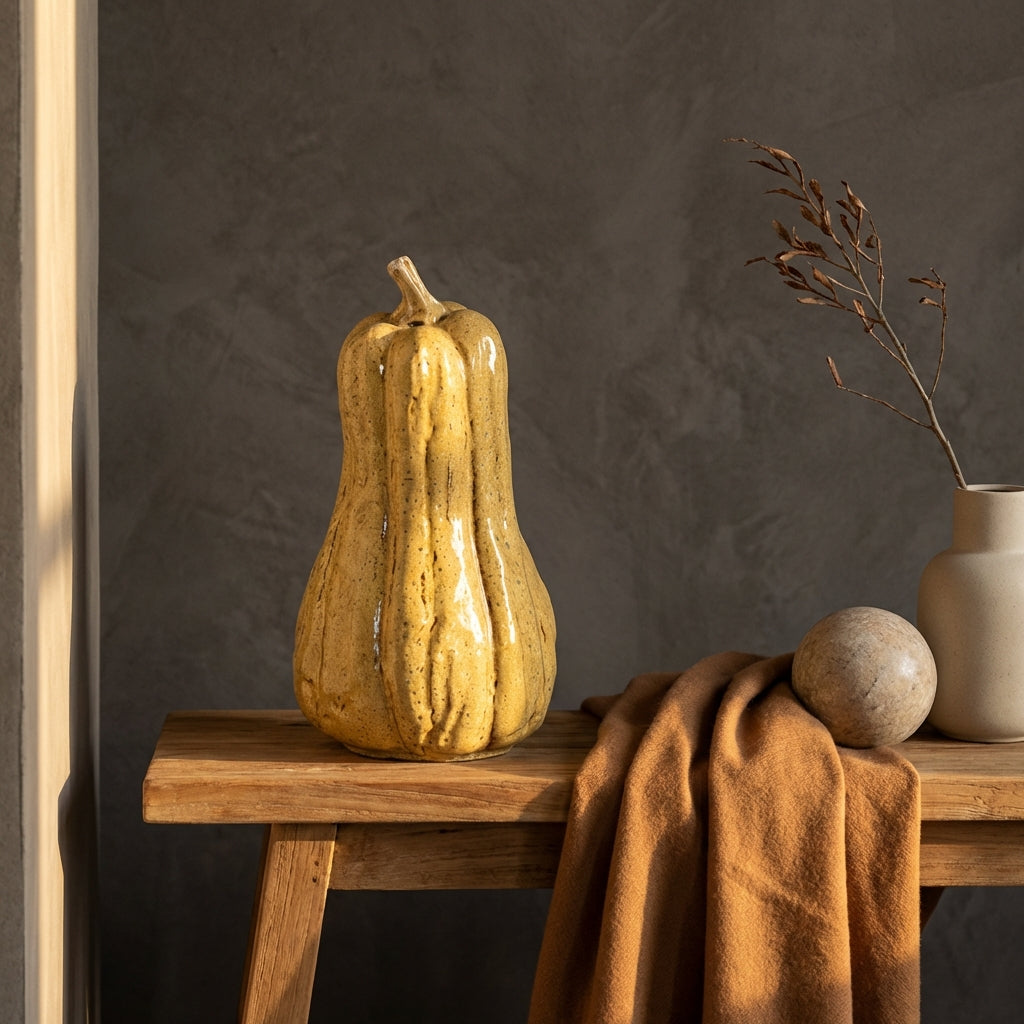 Julija Yellow ceramic pumpkin shaped statue high