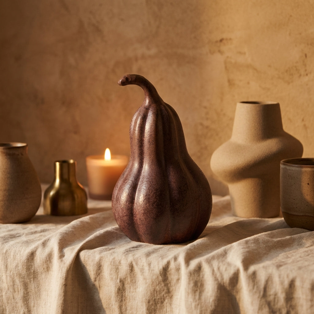 Julija Brown ceramic pumpkin shaped statue low