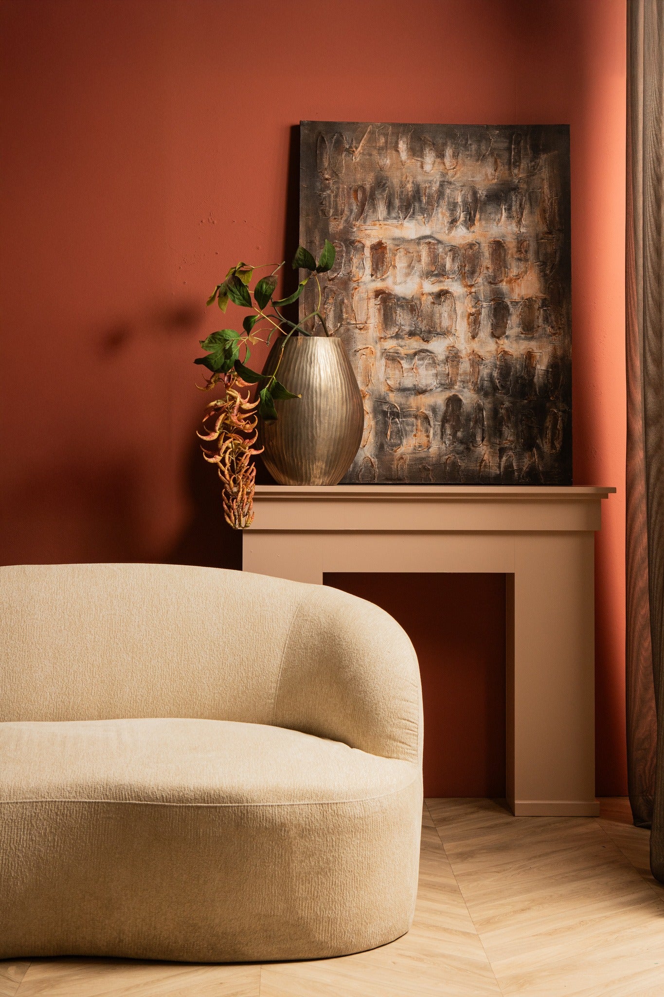 Xihan Brown canvas painted wallpanel rough dark