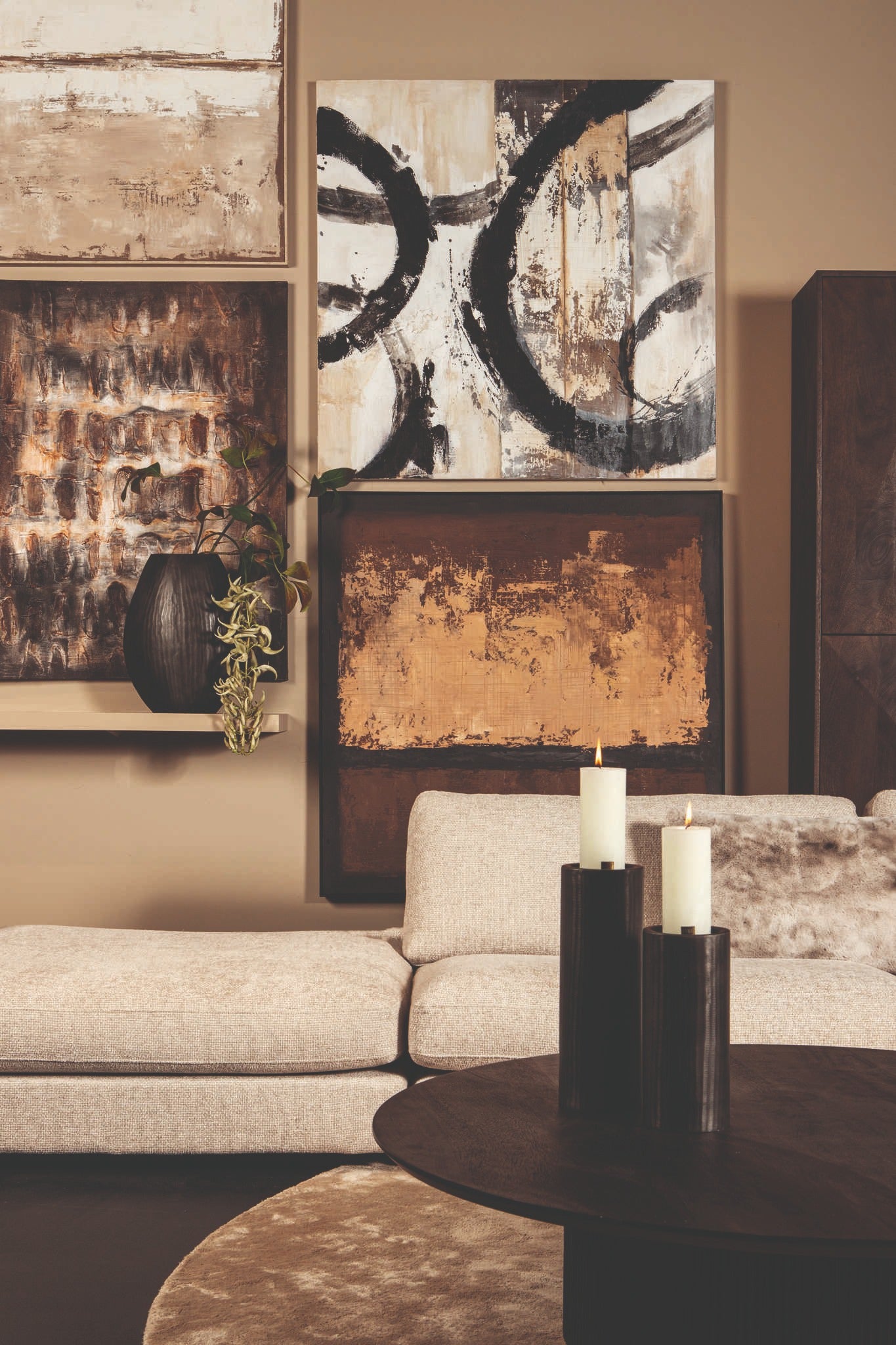 Jor Black canvas circle painted wall panel square