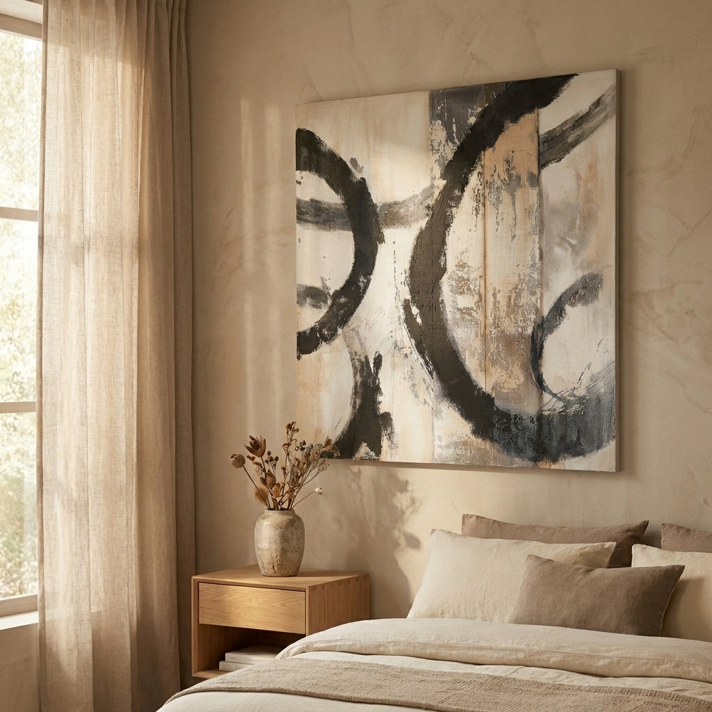 Jor Black canvas circle painted wall panel square