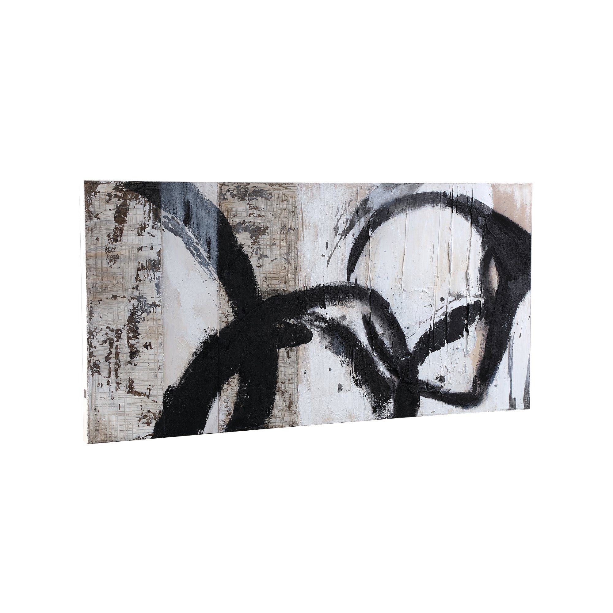 Jor Black canvas circle painted wallpanel rectangl