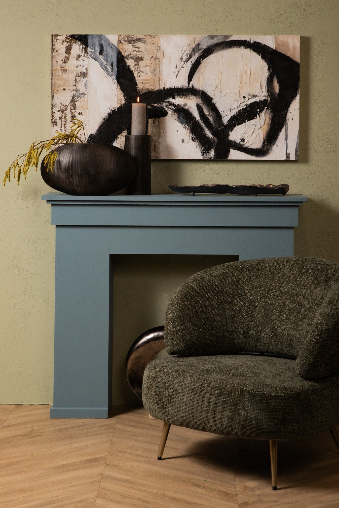 Jor Black canvas circle painted wallpanel rectangl