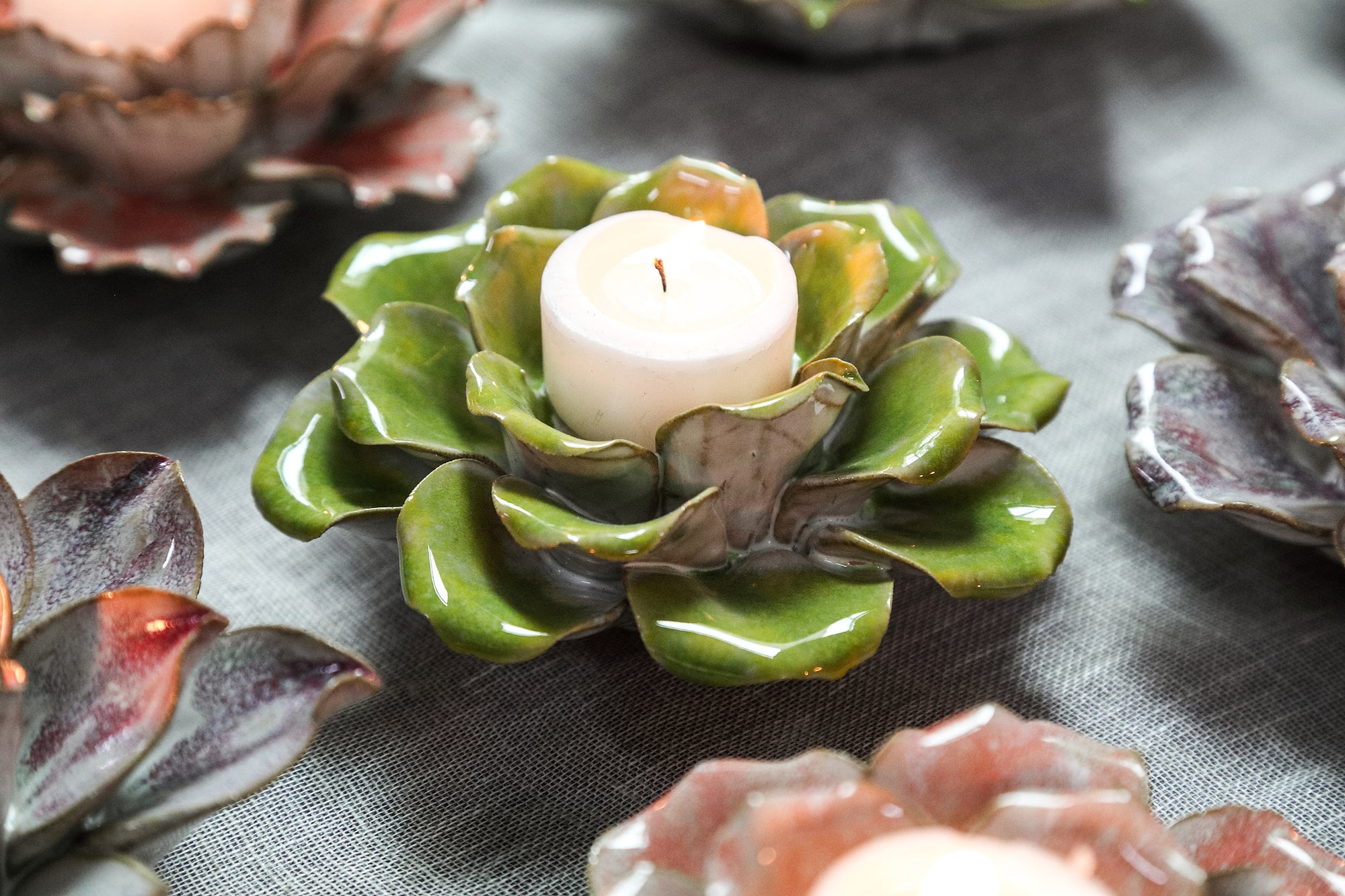 Cleorae Photophores en céramique — Flower Shape Tealight - Vert