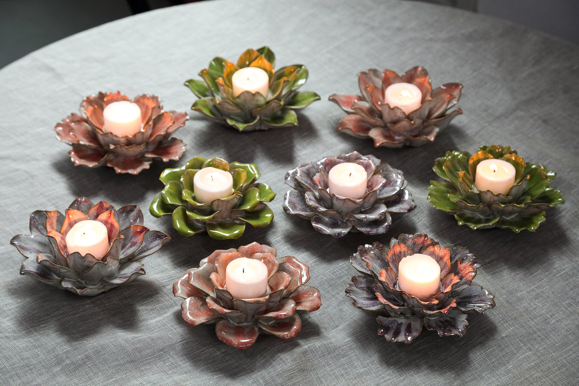 Cleorae Photophores en céramique — Flower Shape Tealight 2 - Vert