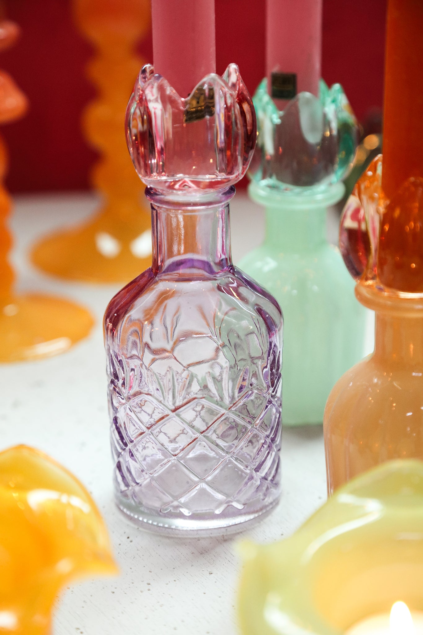 Patsye Chandeliers en verre — Tulip Bottle Candle Holder - Violet