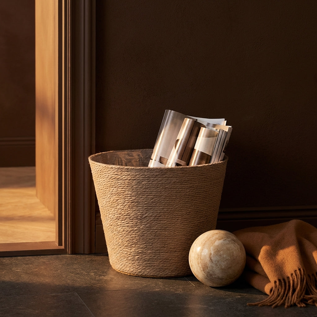 Dimitris Brown paper basket pot round L