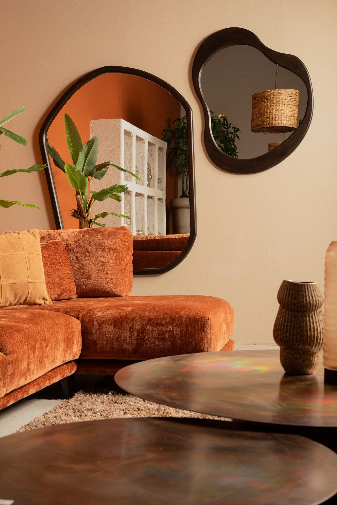 Denholm Brown solid wood big organic mirror