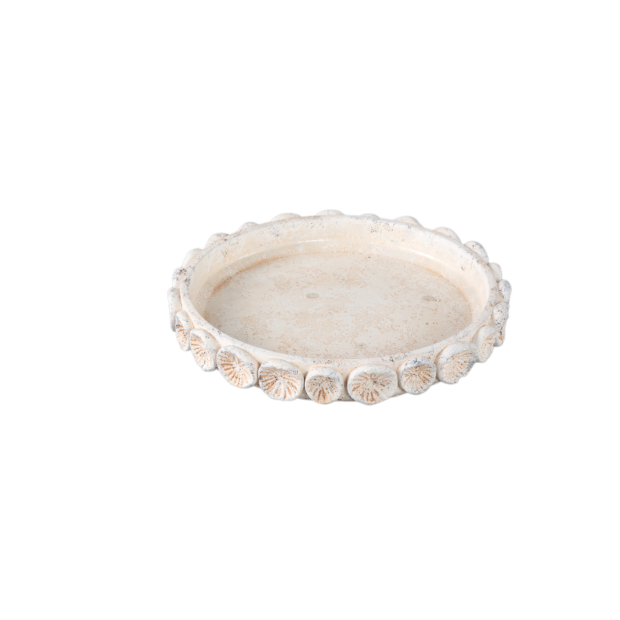 Ayisy Cream round cement plate with coral S