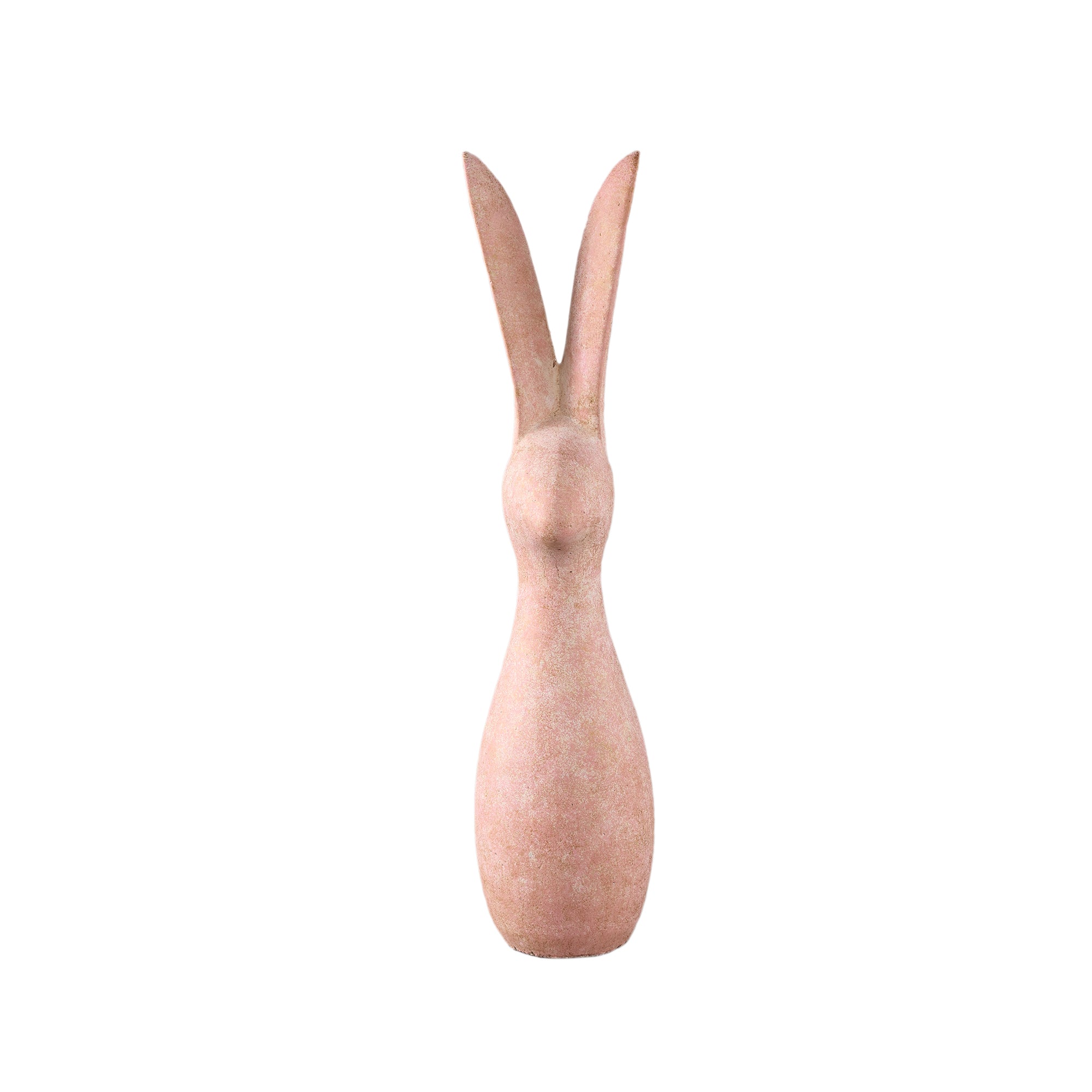 Remy Pink cement rabbit shaped statue ears up L