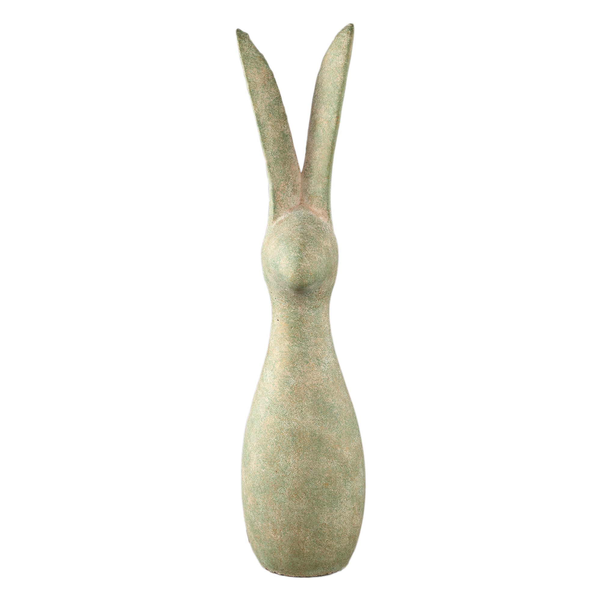 Remy Green cement rabbit shaped statue ears up XL