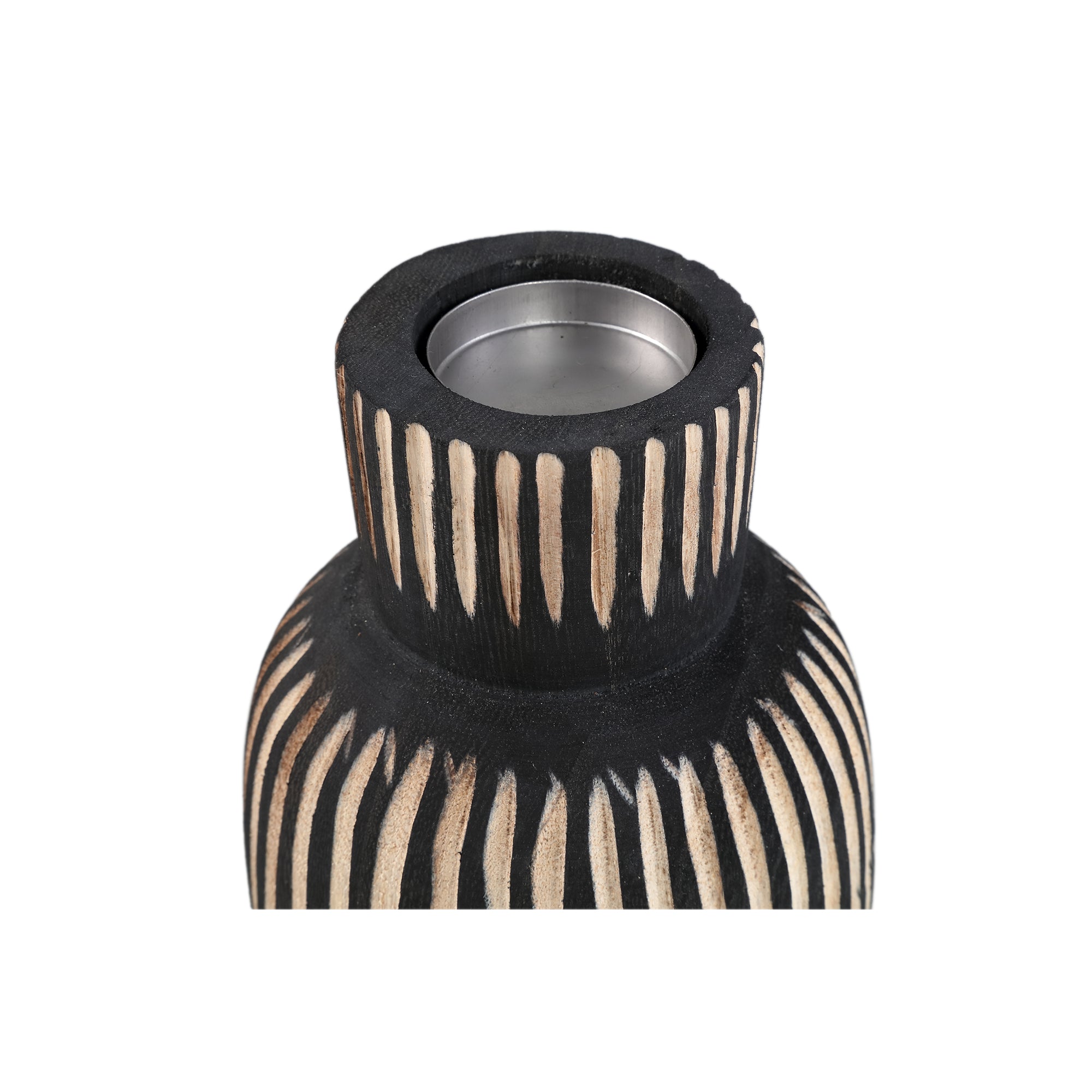 Jordhan Chandeliers en bois — Natural Candleholder Round High - Noir