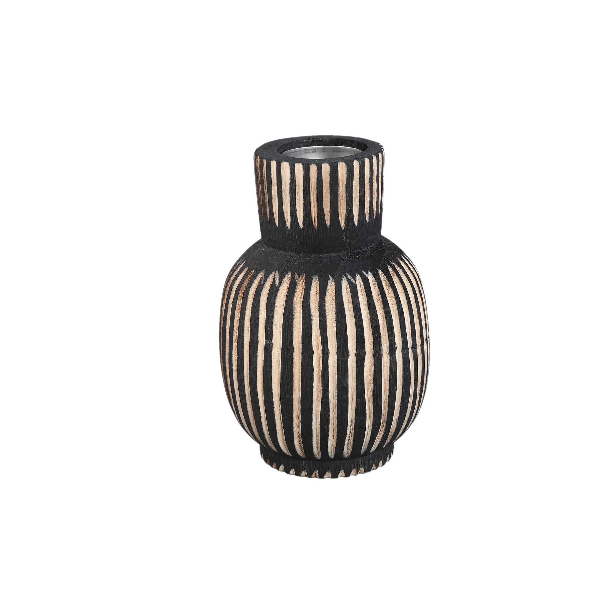 Jordhan Chandeliers en bois — Natural Candleholder Round High - Noir