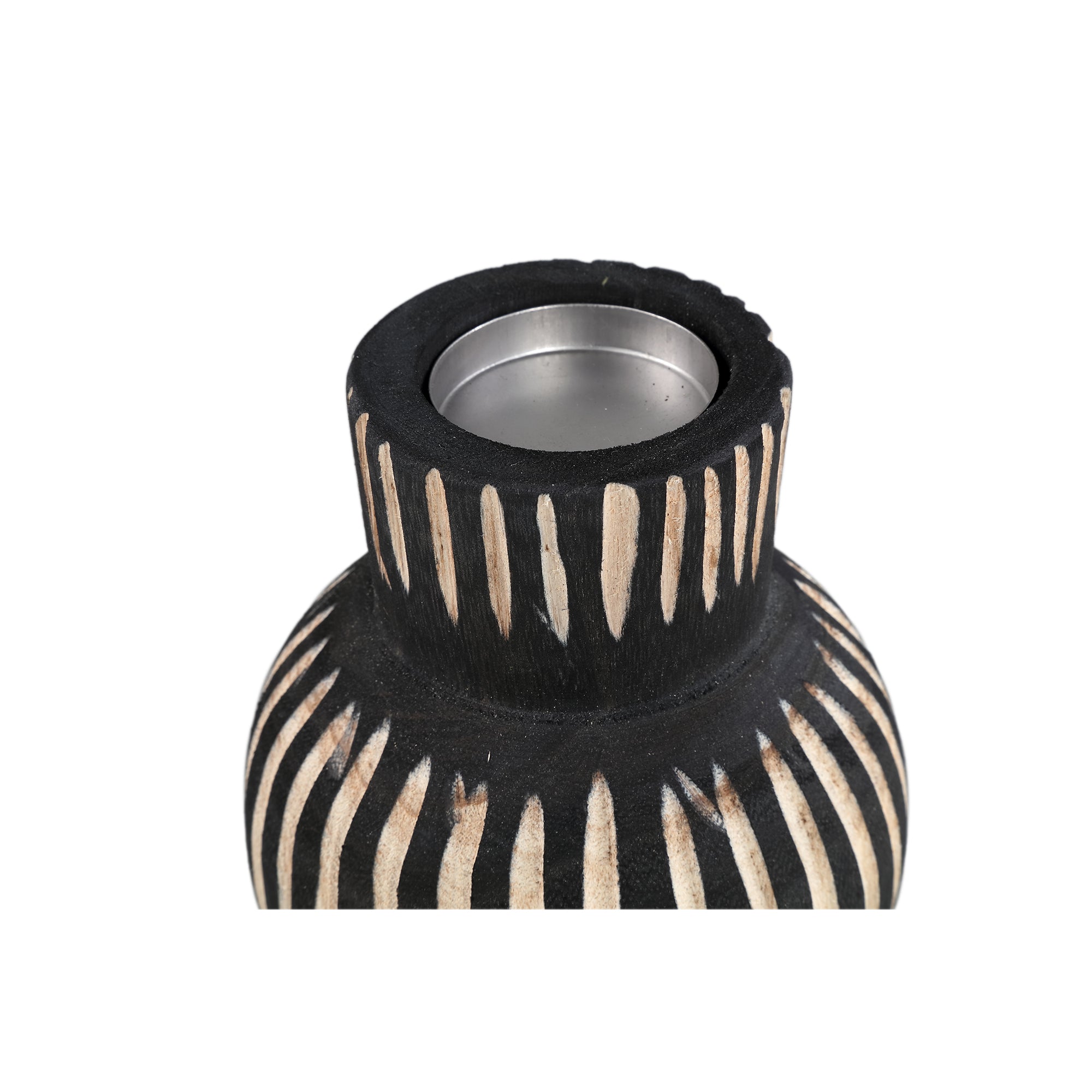 Jordhan Chandeliers en bois — Natural Candleholder Round Low - Noir