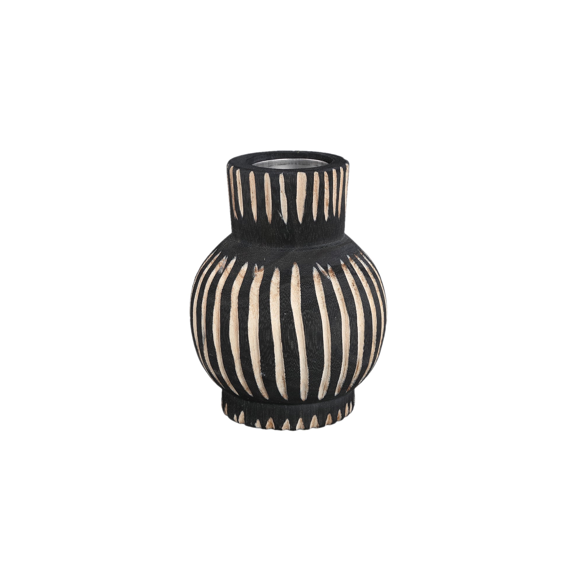 Jordhan Chandeliers en bois — Natural Candleholder Round Low - Noir