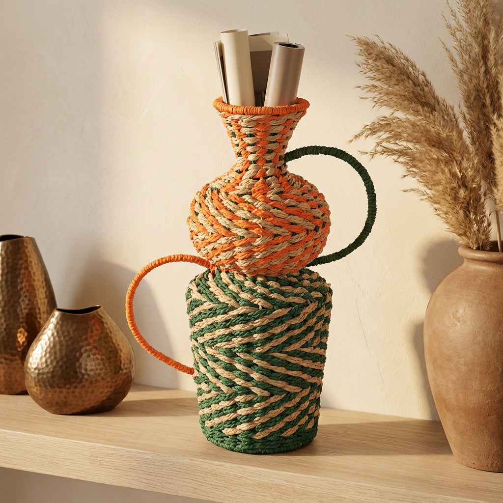 Veraa Green natural paper basket round with ears