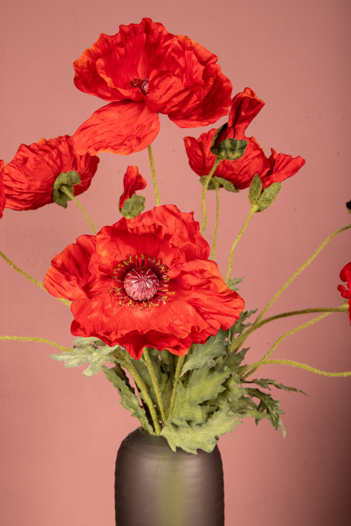 Poppy Flower Red spray with leaves Rouge — Fleur artificielle — vue 3 | Häus