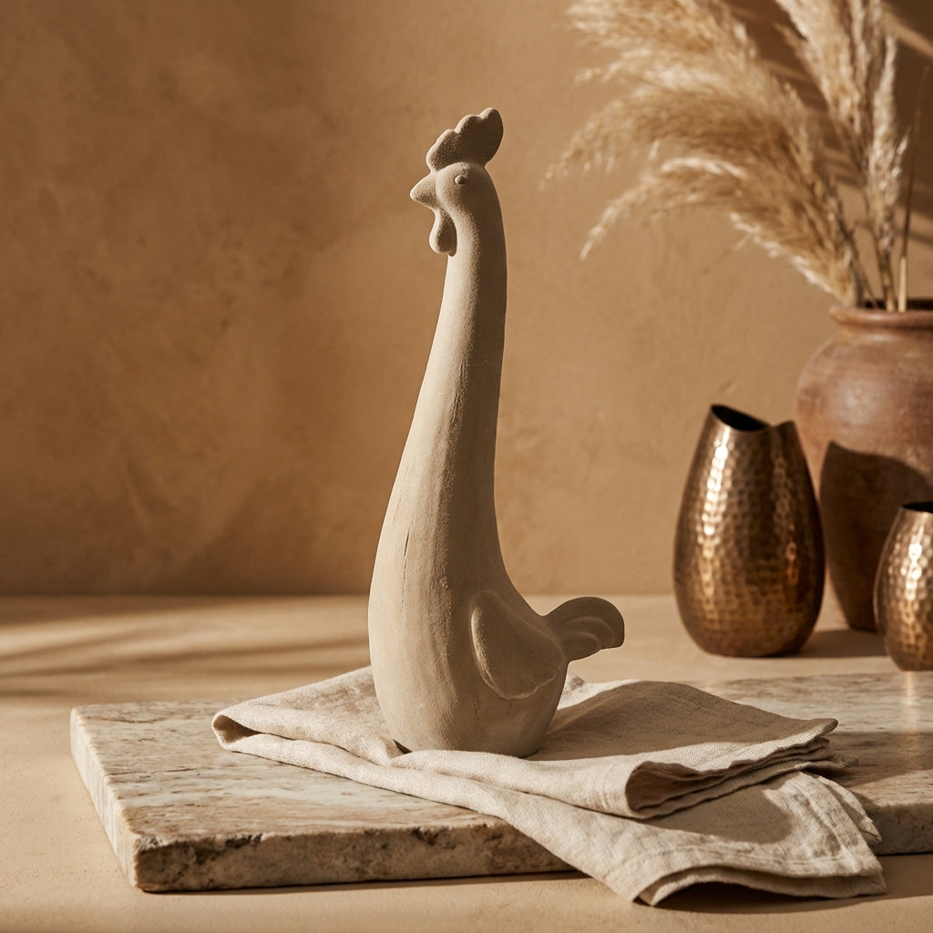 Smita Cream poly rooster shaped statue