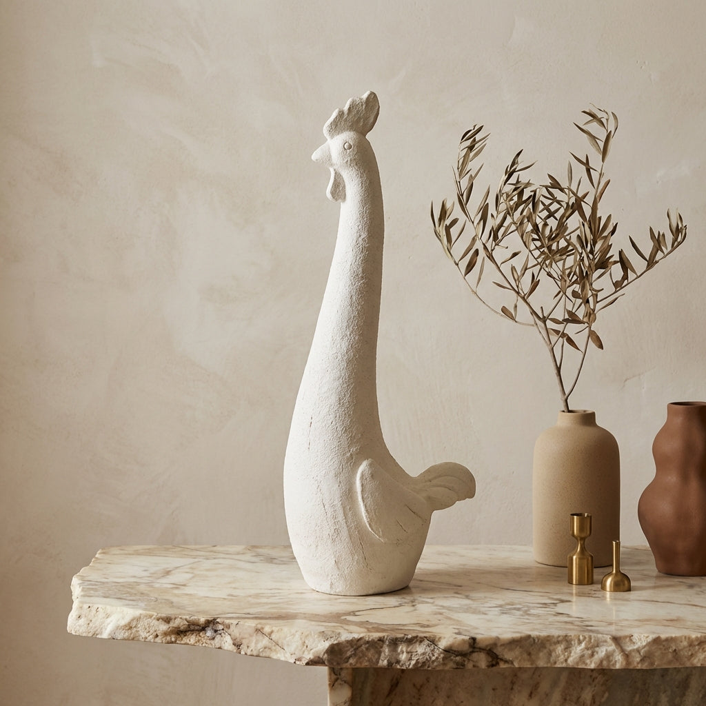 Smita White poly rooster shaped statue