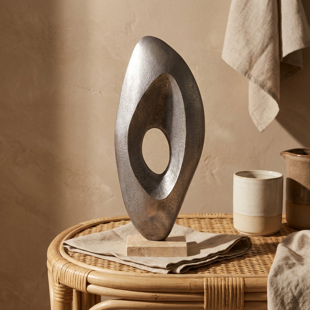 Kellaine Nickel casted alu statue travertine base