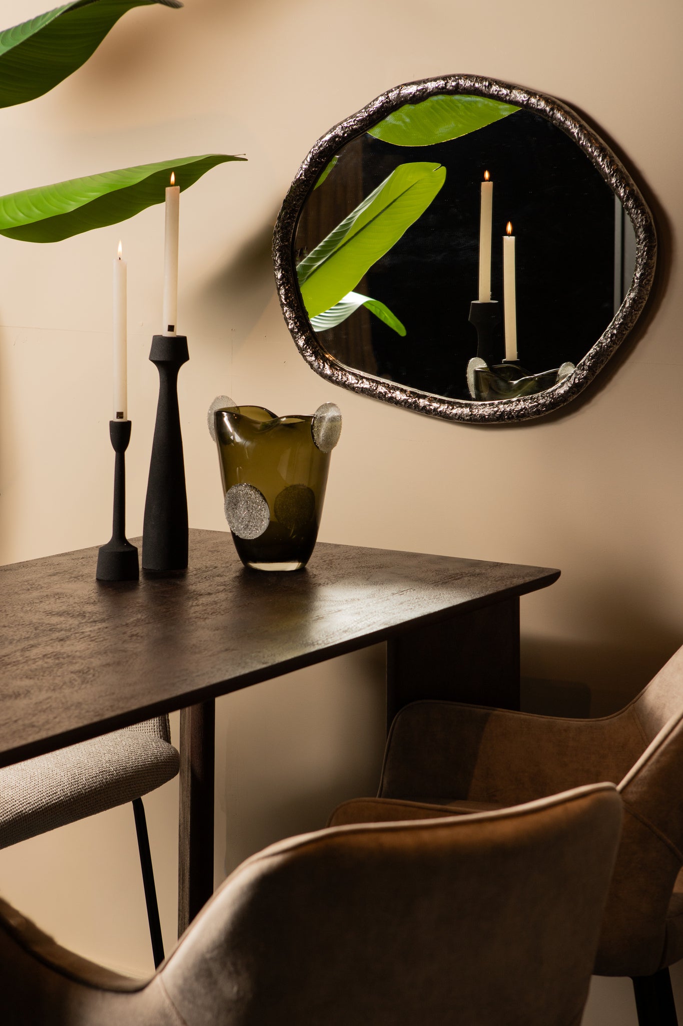 Paislie Nickel organic shaped mirror round