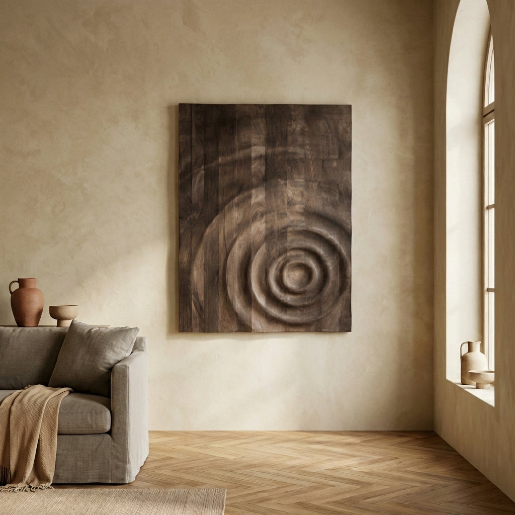 Mattin Brown mango wood circle wall panel rect
