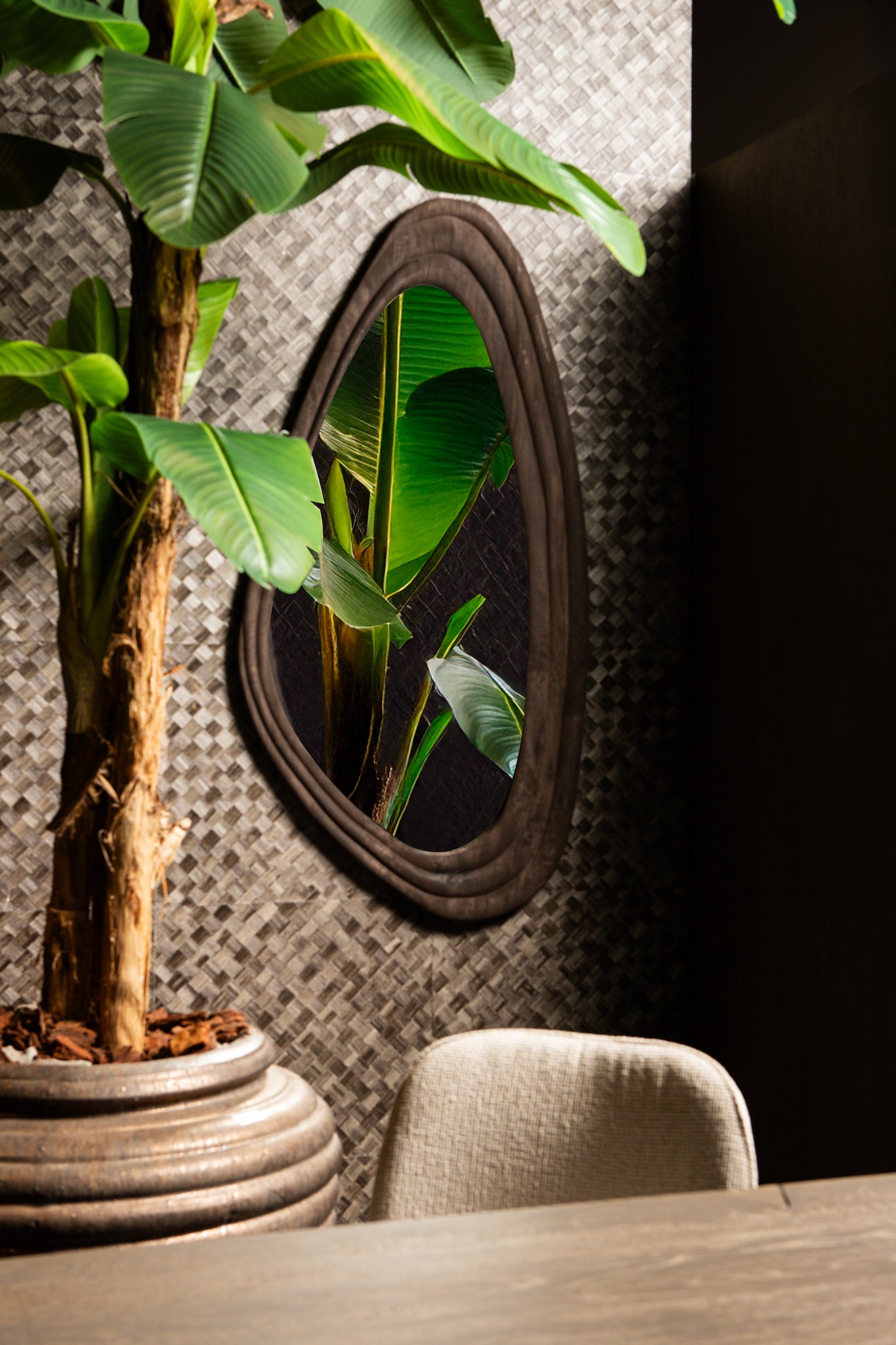 Santin Brown mango wood organic triangle mirror