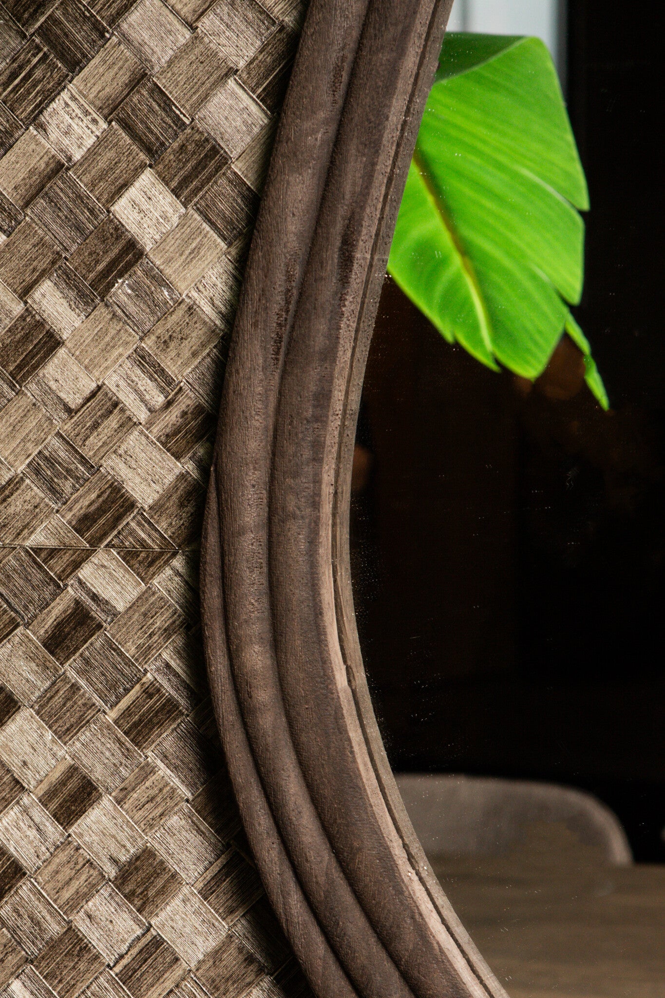 Santin Brown mango wood organic triangle mirror