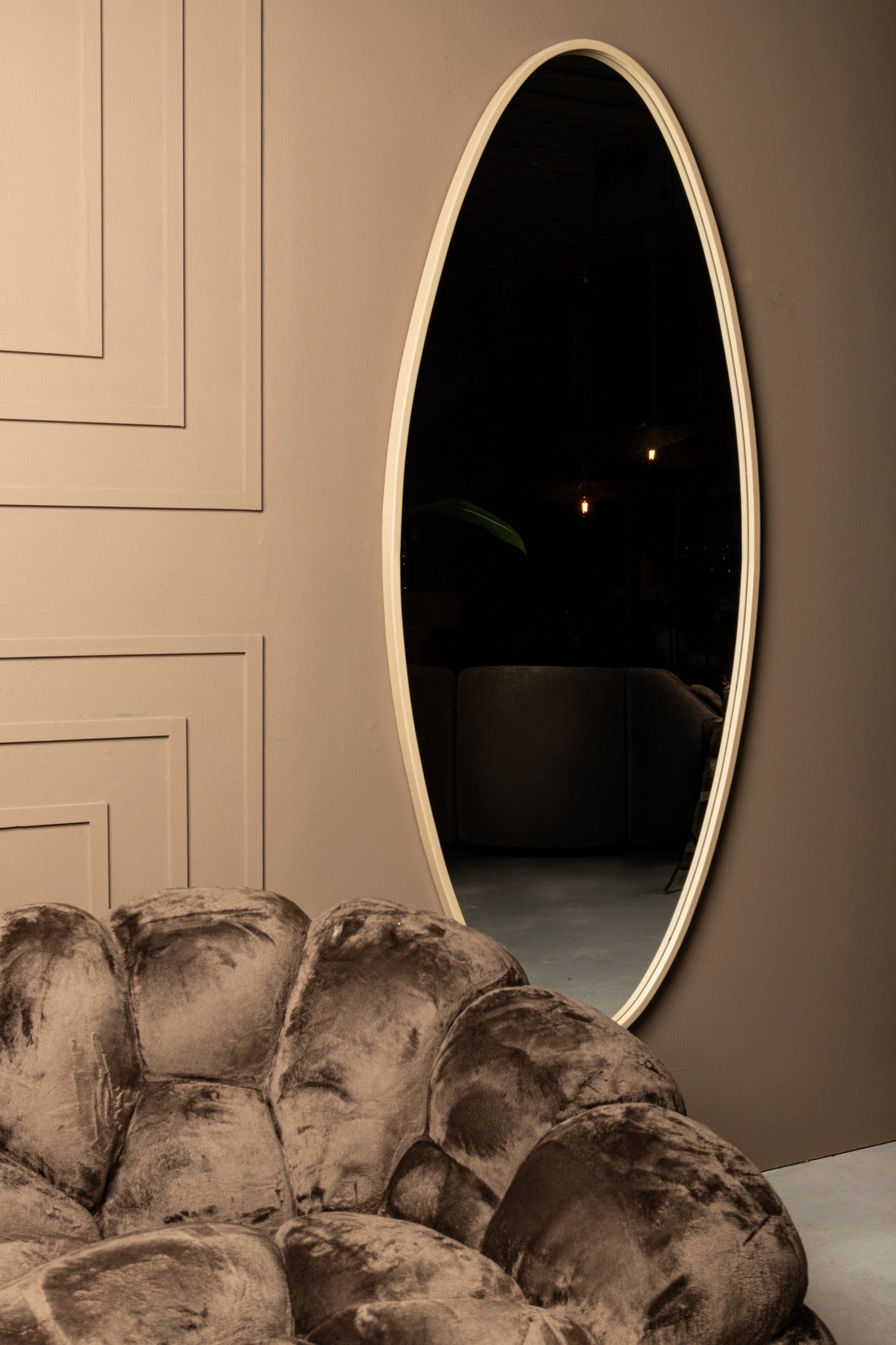 Serine Sand steel oval mirror large