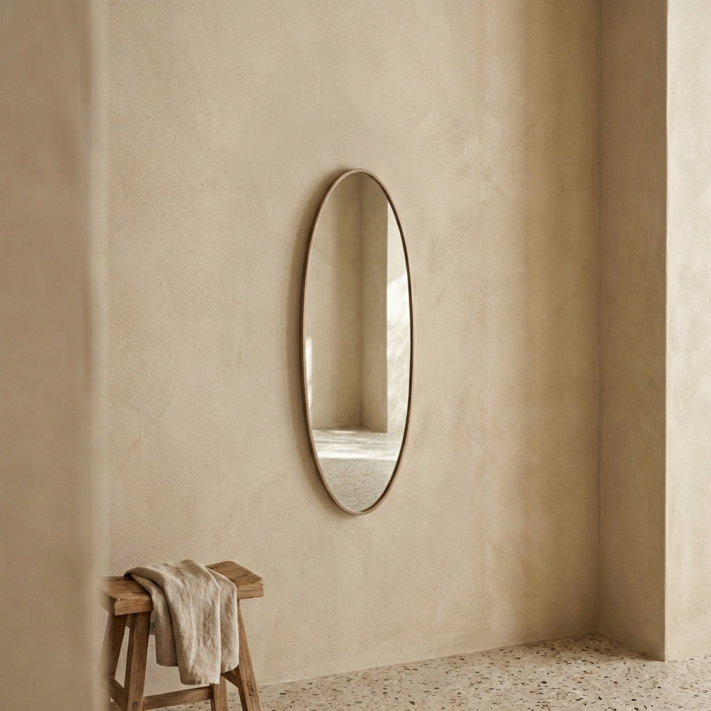 Serine Sand steel oval mirror small