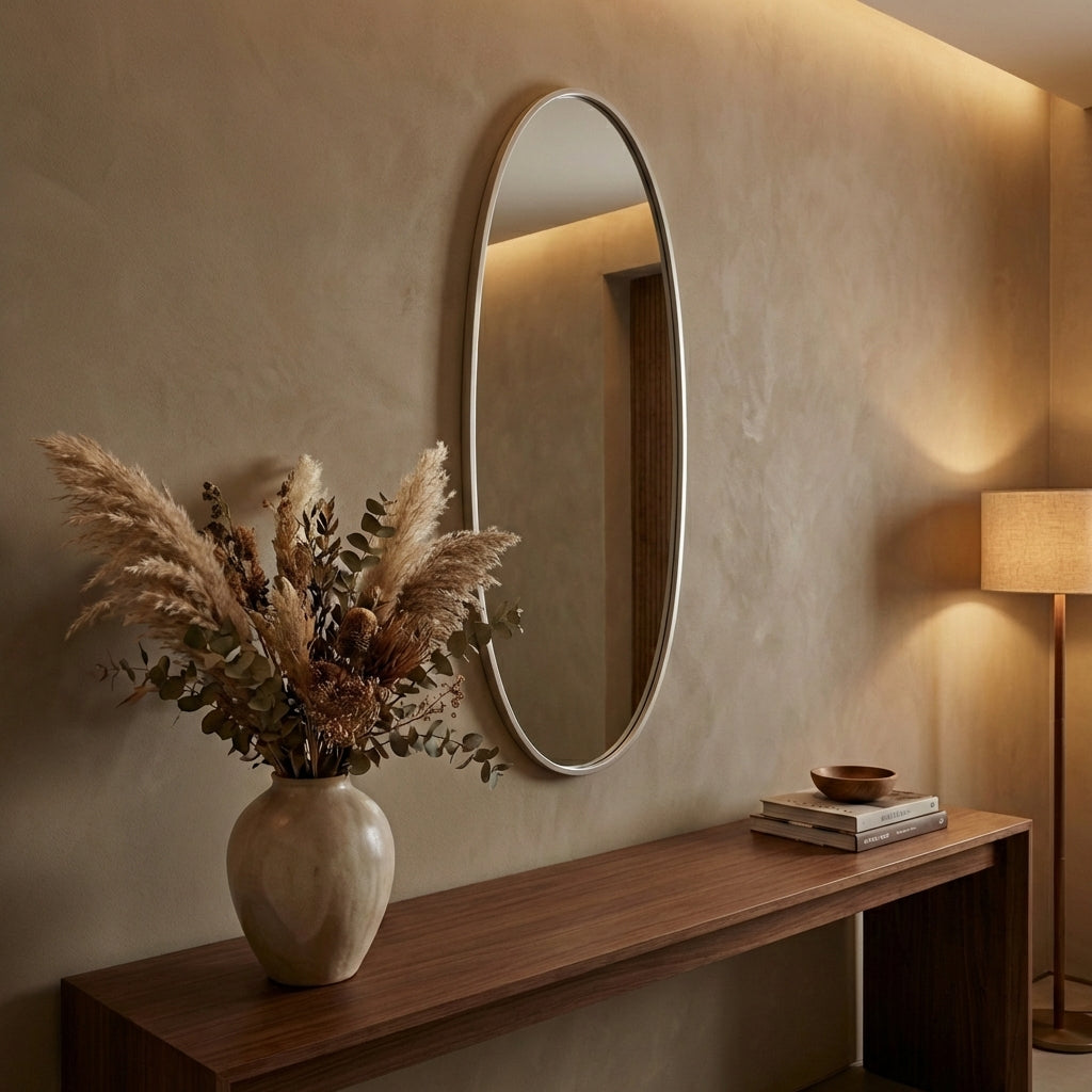 Serine White steel oval mirror small