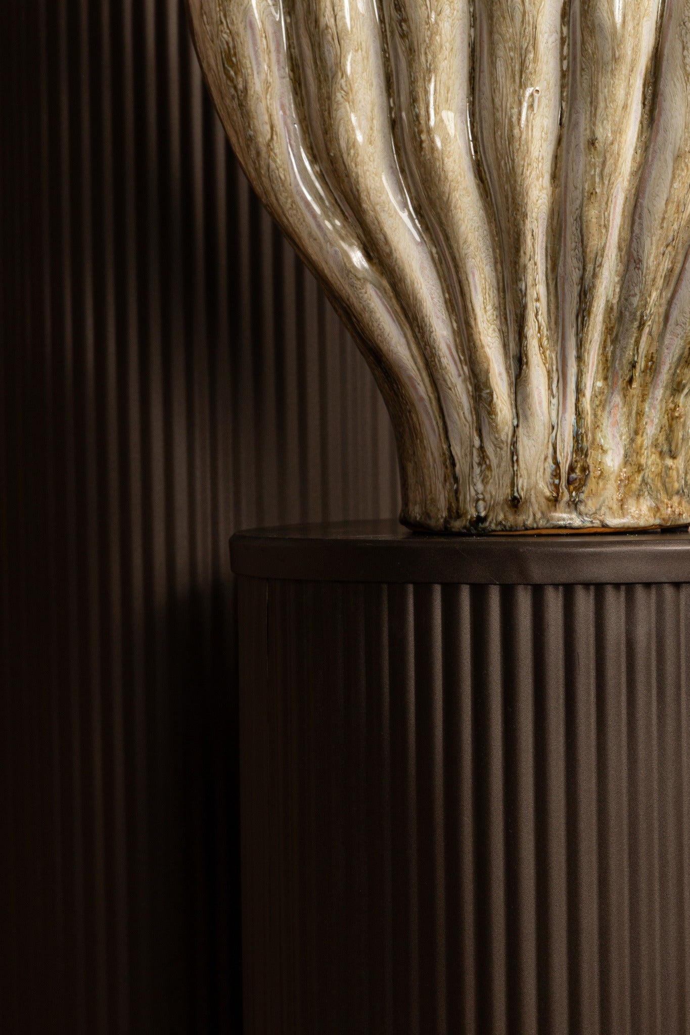 Midda Dark Grey steel ribbed pedestal set of 2