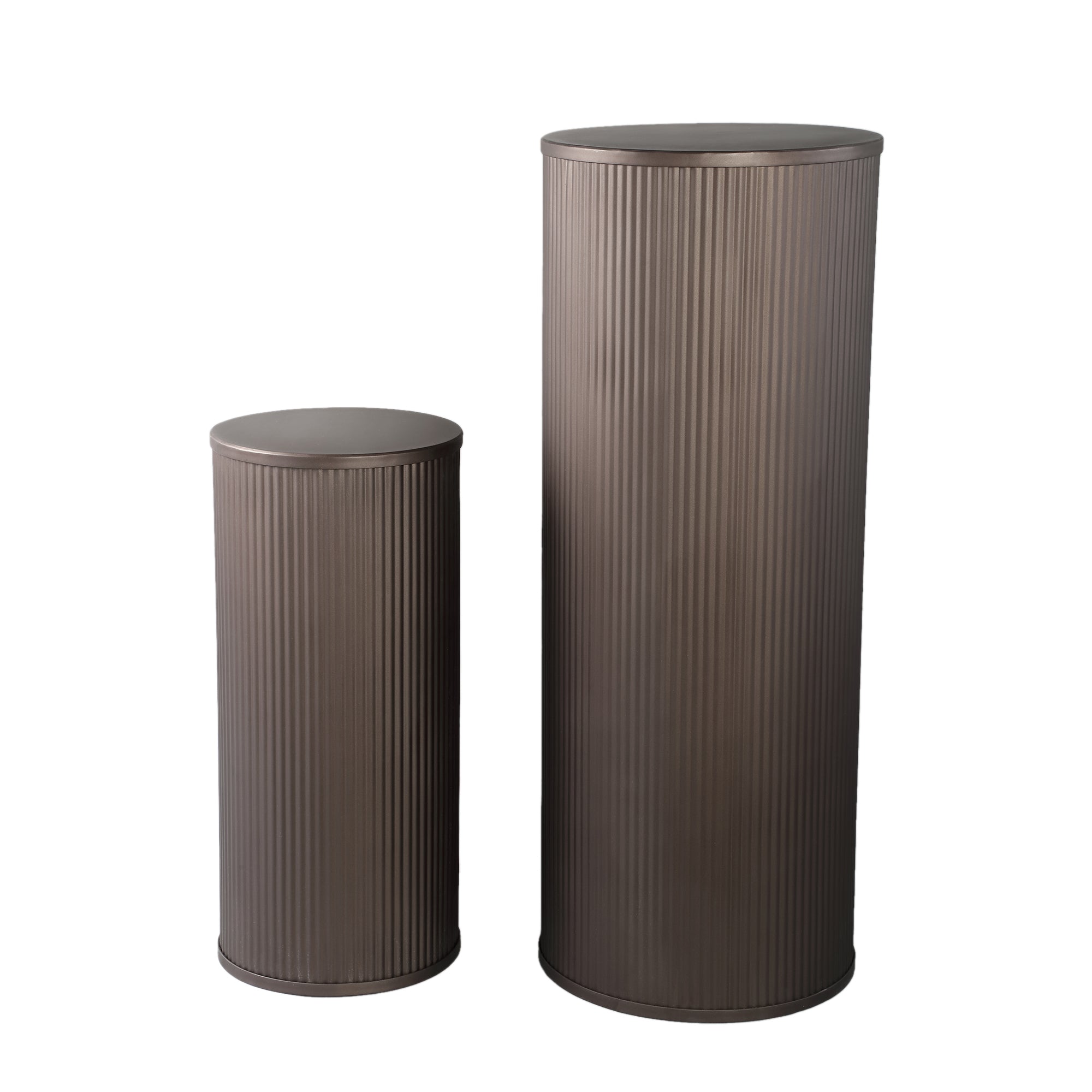 Midda Dark Grey steel ribbed pedestal set of 2