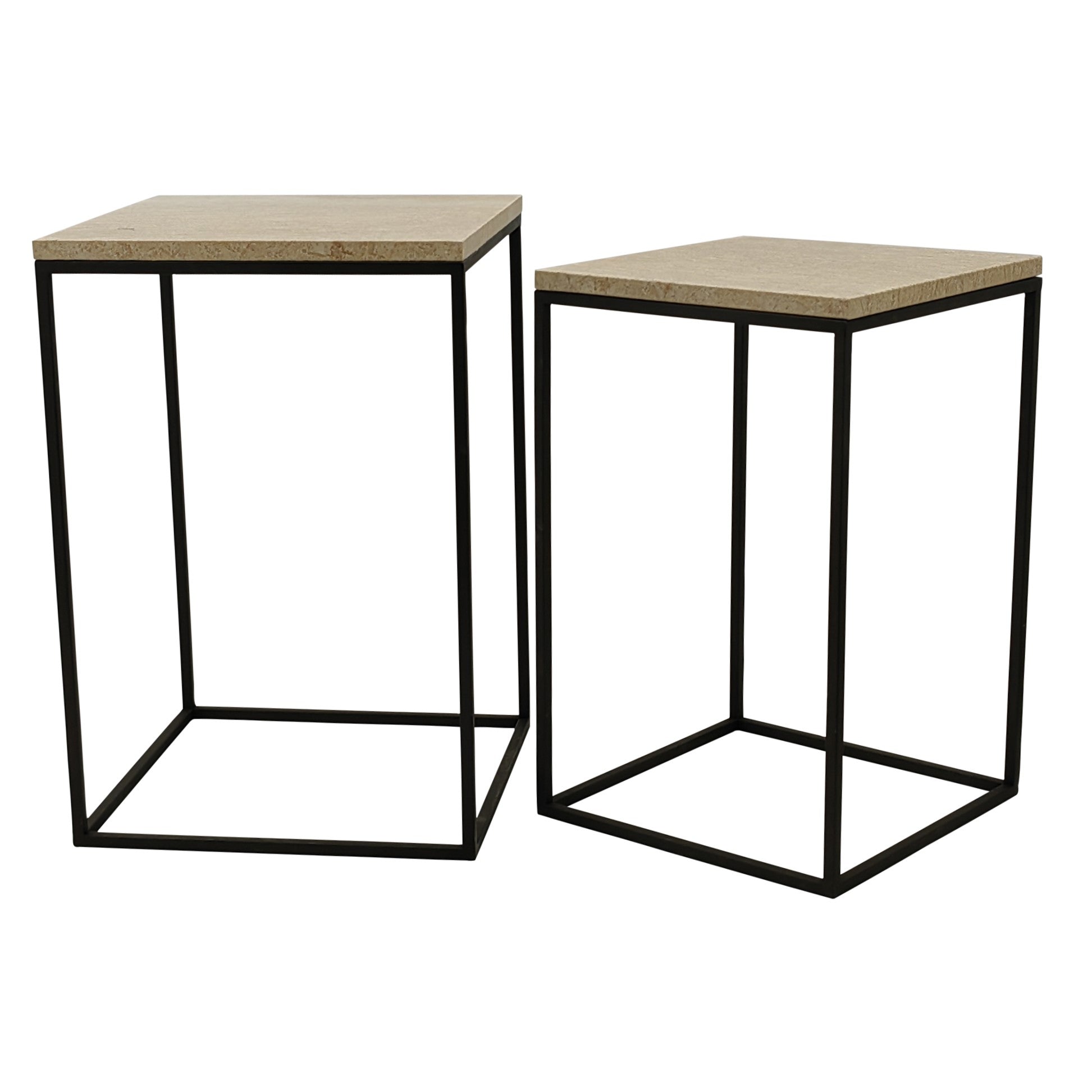 Volos set of 2 side tables beige marble - Photo 2