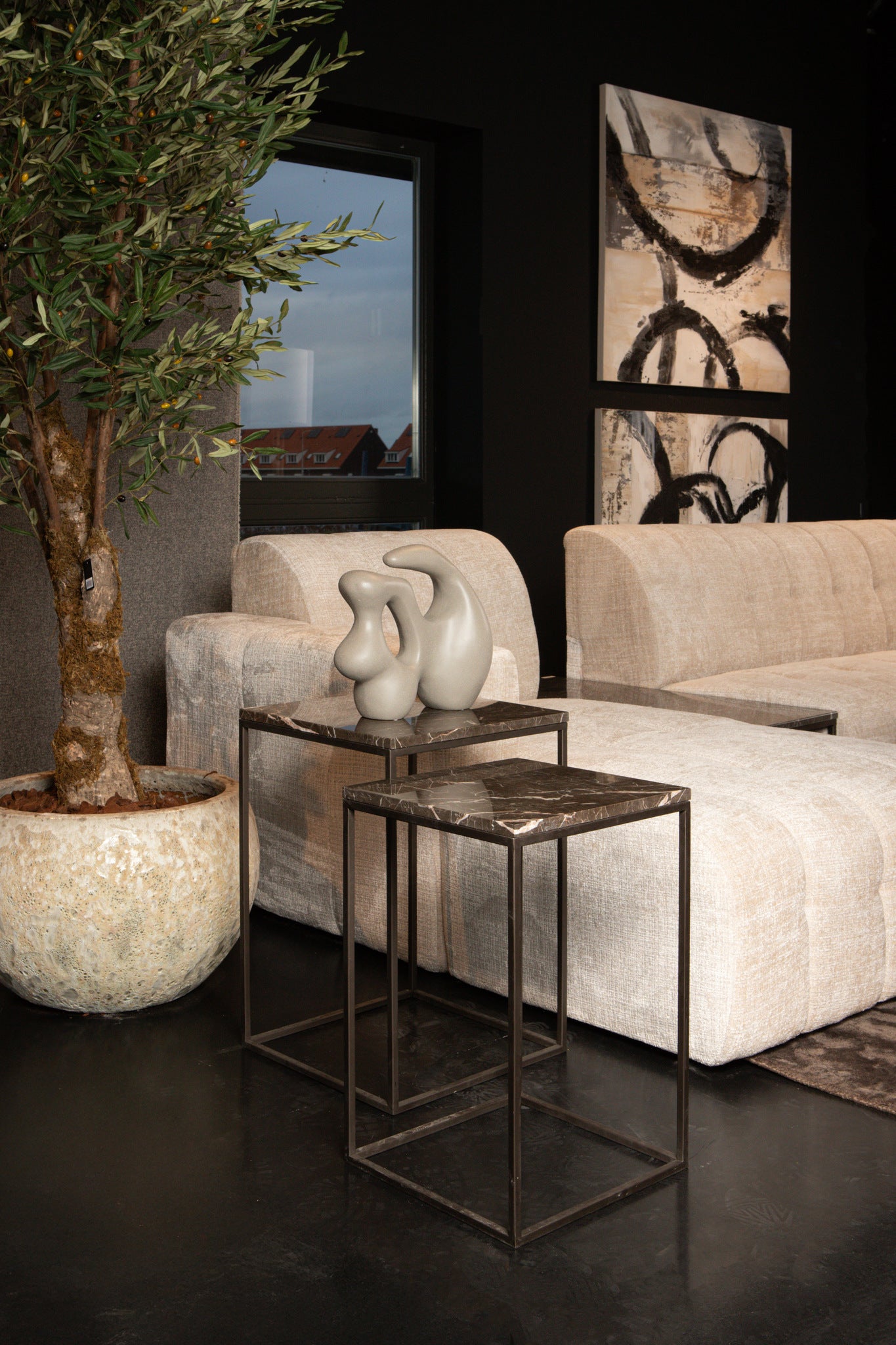 Volos set of 2 side tables brown marble - Photo 2