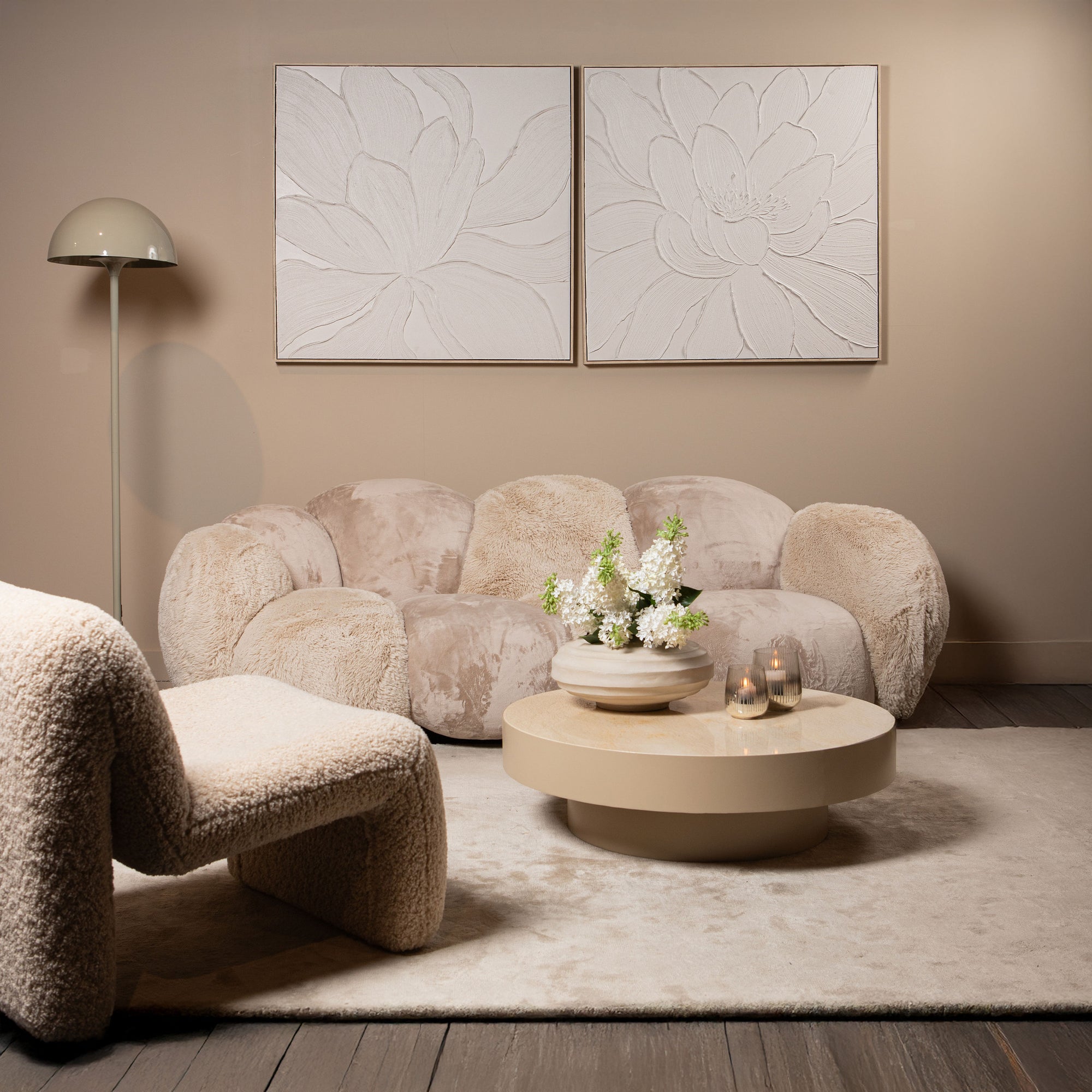 Florise Cream framed canvas wall panel flower B