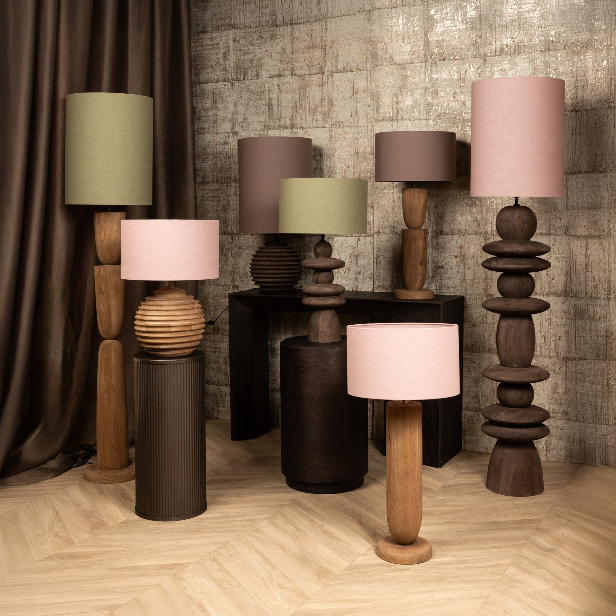 Rivvo Abat-jour — Cotton Linen Lampshade Round High - Marron