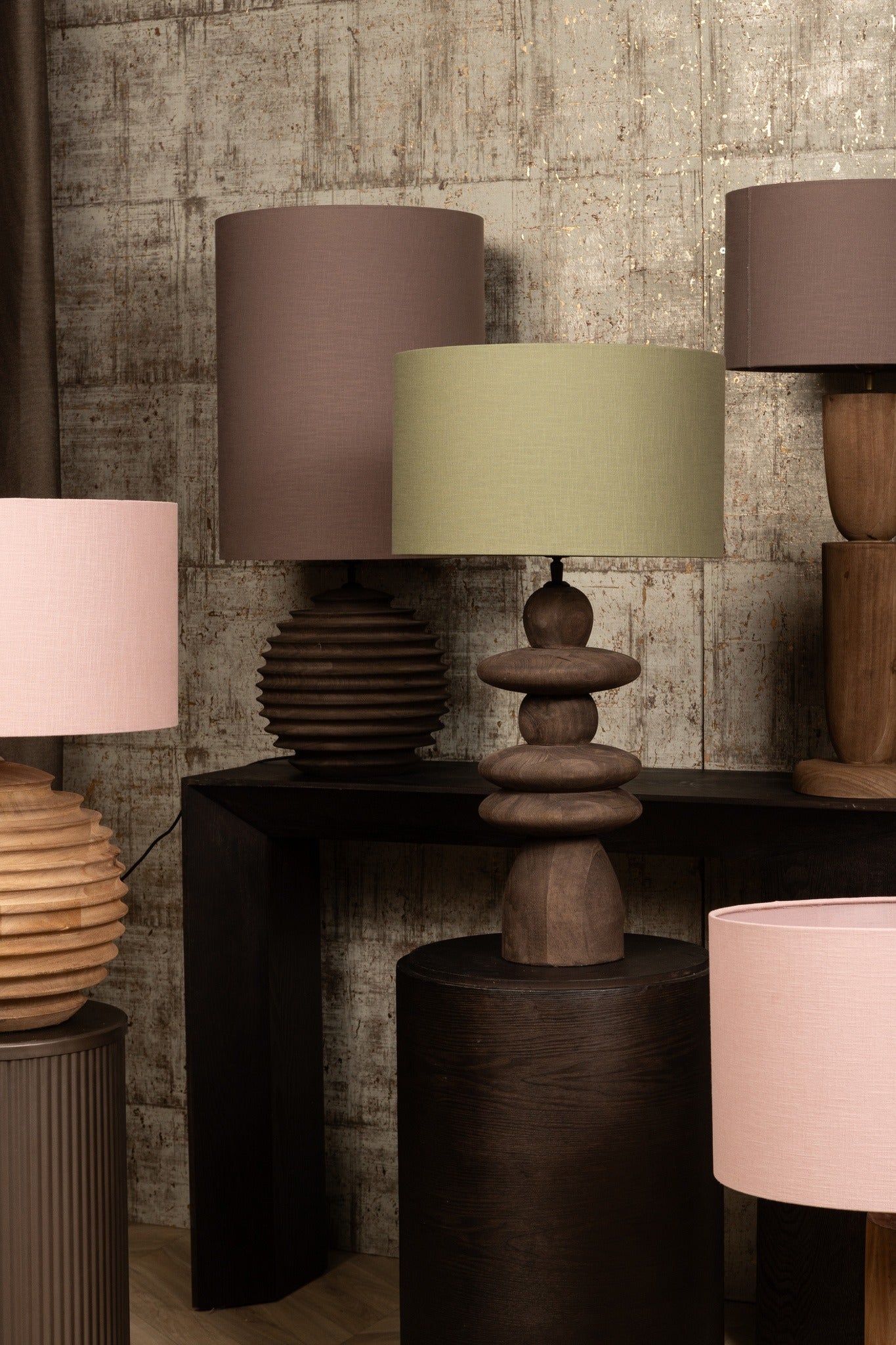 Rivvo Abat-jour — Cotton Linen Lampshade Round High - Vert