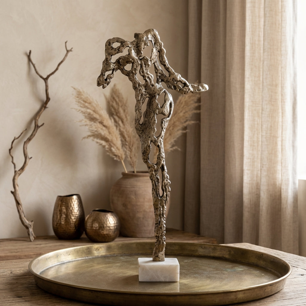 Tianna Antique Gold alu woman statue marble base L