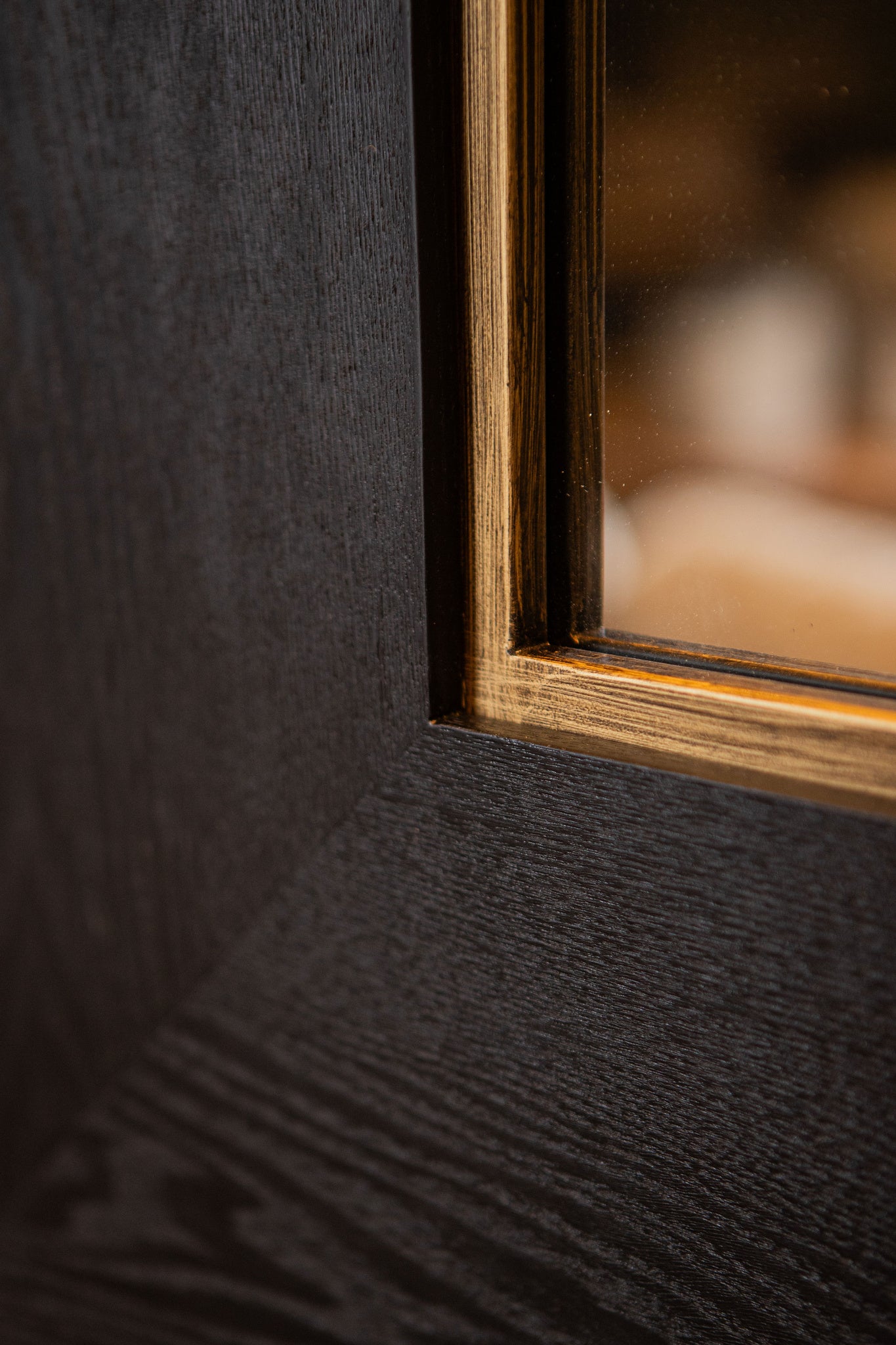 Tiess Black wooden veneer mirror square gold rim