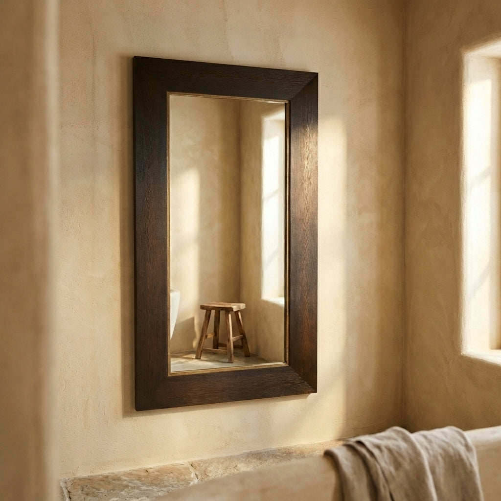 Tiess Black wooden veneer mirror rect gold rim S