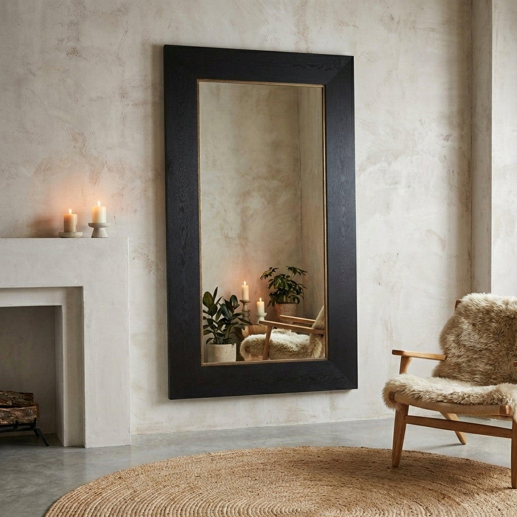 Tiess Black wooden veneer mirror rect gold rim L