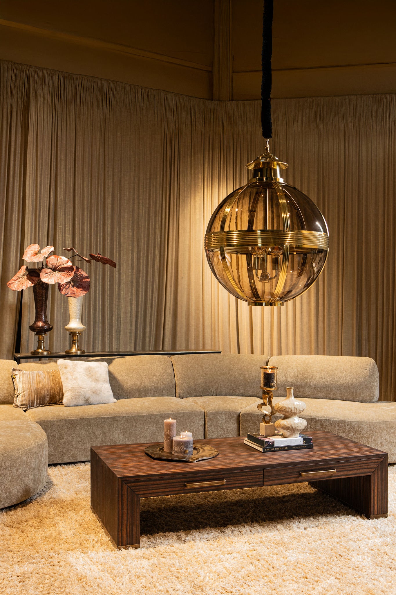 Mikk Lustres en verre — Antique Luster Hanging Lamp Rnd - Laiton