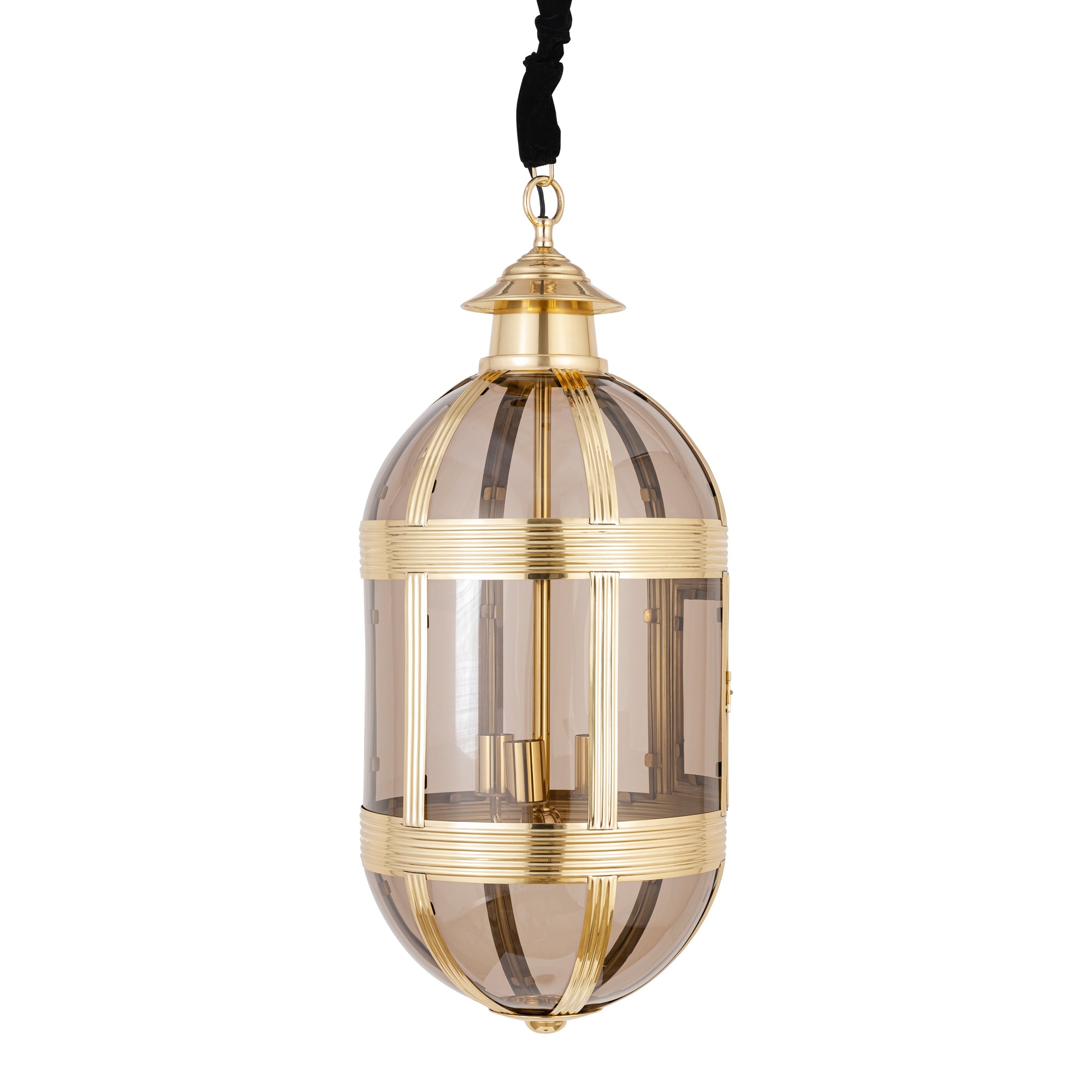 Mikk Lustres en verre — Antique Lusterglass Hanging Lamp Oval - Laiton