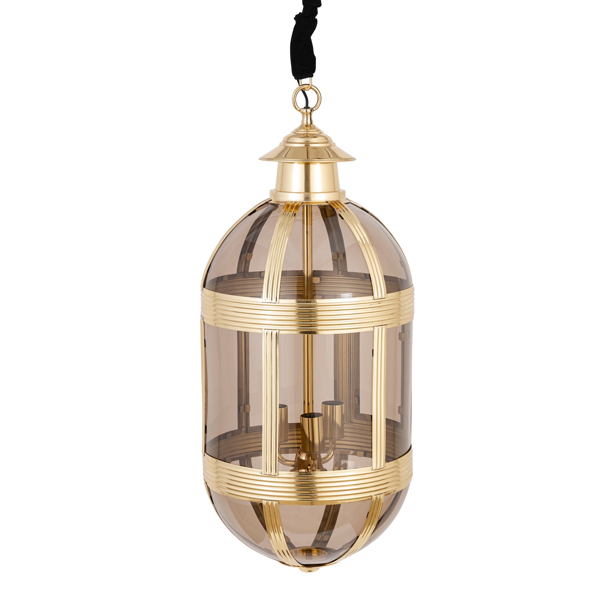 Mikk Lustres en verre — Antique Lusterglass Hanging Lamp Oval - Laiton