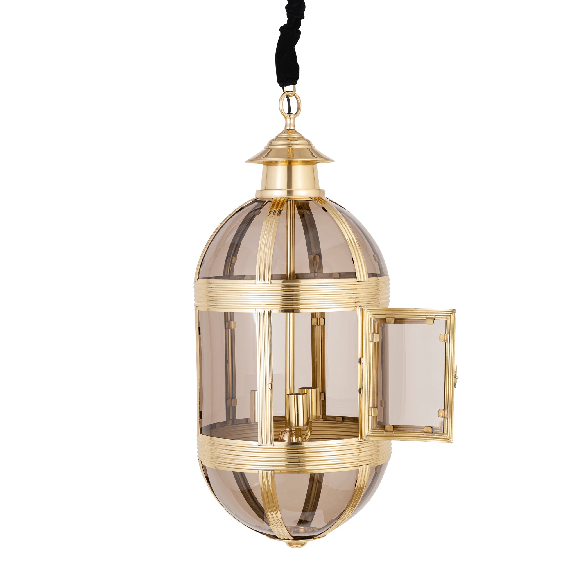 Mikk Lustres en verre — Antique Lusterglass Hanging Lamp Oval - Laiton