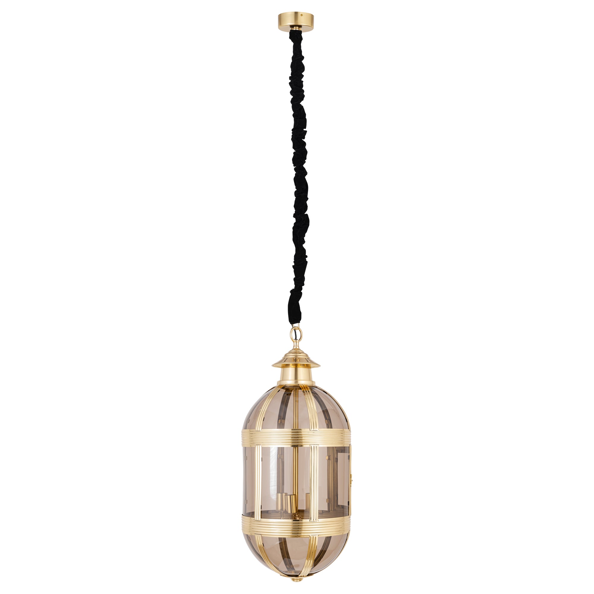 Mikk Lustres en verre — Antique Lusterglass Hanging Lamp Oval - Laiton