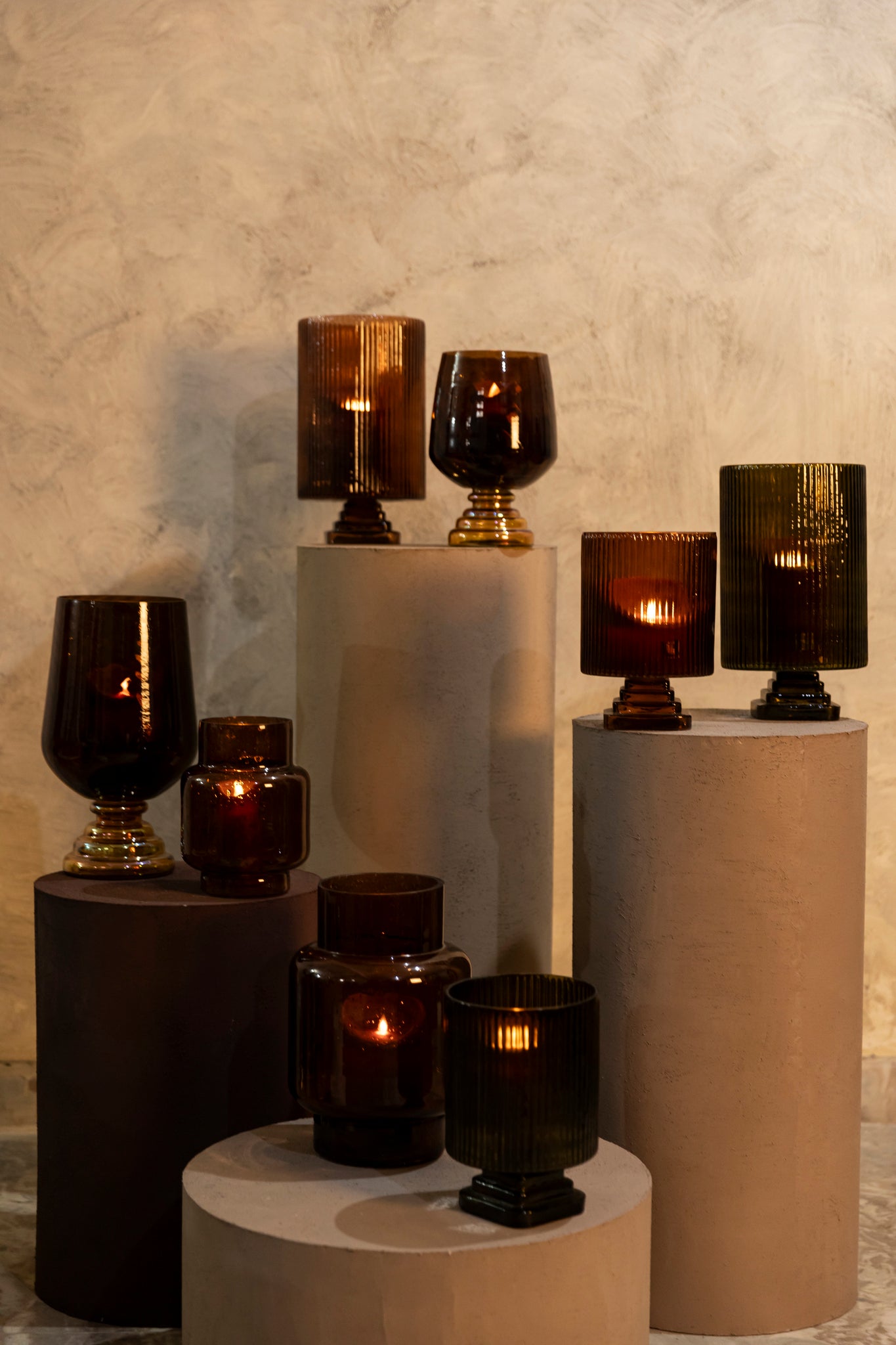 Lyvonne Bougeoirs en verre - Marron