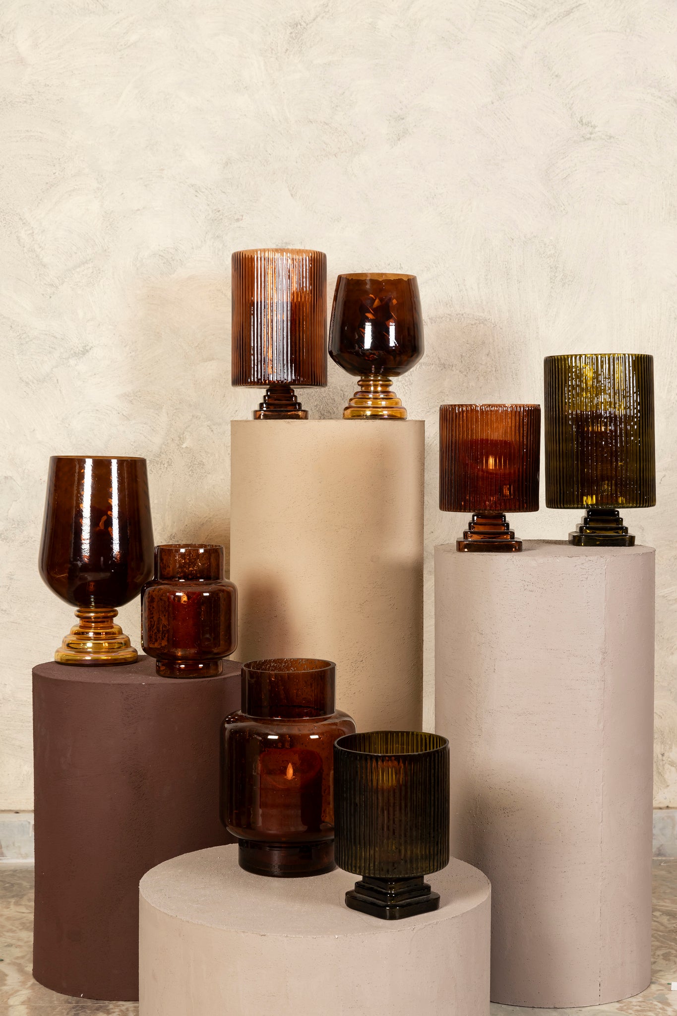 Lyvonne Bougeoirs en verre - Marron
